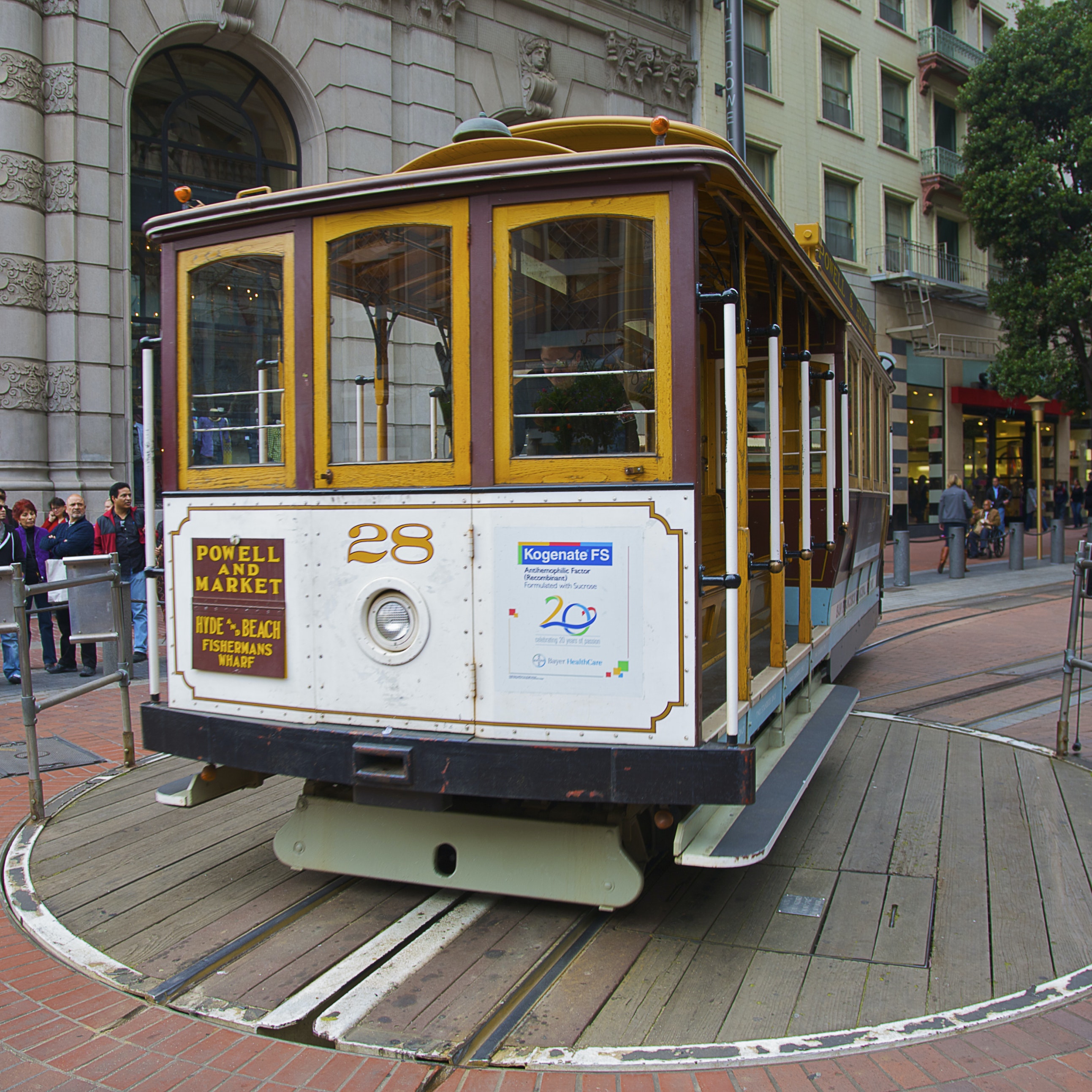 Cable car at turntable on Powell Street at Market Street, San Francisco, California
