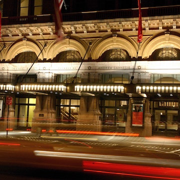 Carnegie Hall at night.