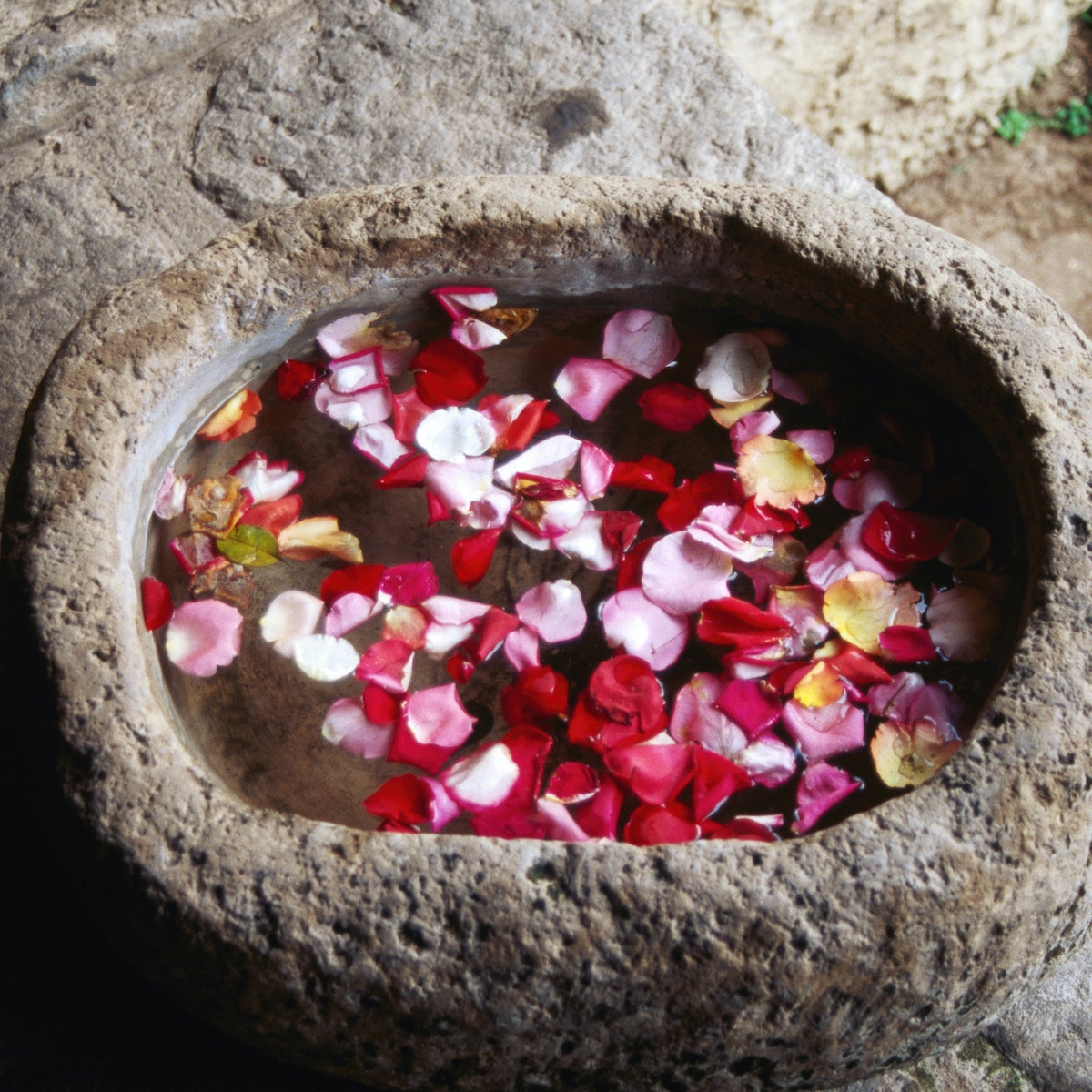 Stone water bowl at Hotel Casa Santa Domingo.