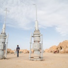 Tatooine planet landscape abandoned sets for shooting Star Wars movie in Sahara desert. Sahara, Tunisia, May 2016