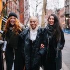 Vintage toned portrait of mixed ethnicity women from New York, walking on the streets of Lower Manhattan, talking, smiling, having fun together on a nice springtime day.
1140039572