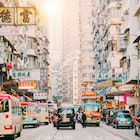 Hong Kong Street Scene, Mongkok District with busses