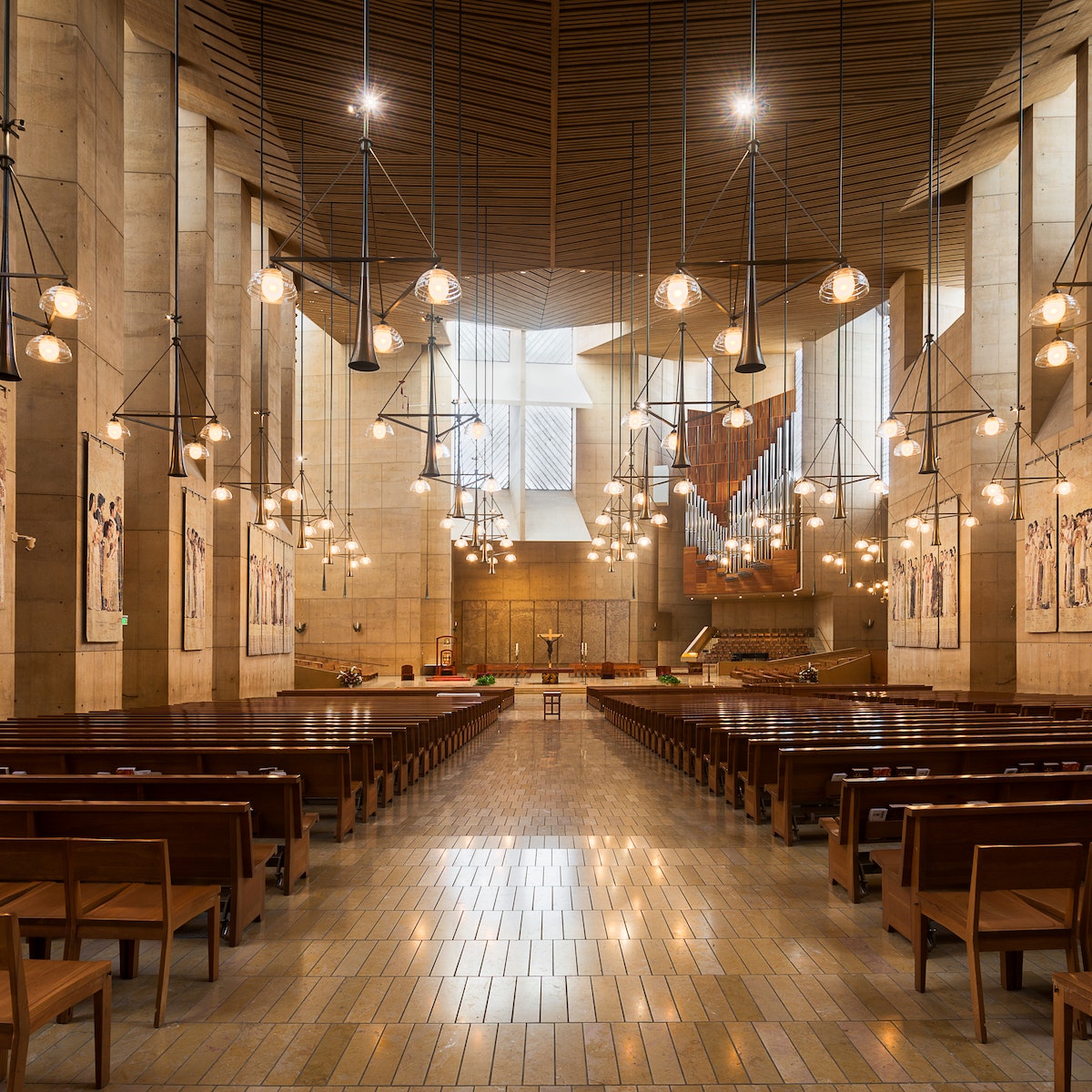 Interior of the Cathedral of Our Lady of the Angels in Los Angeles, California.