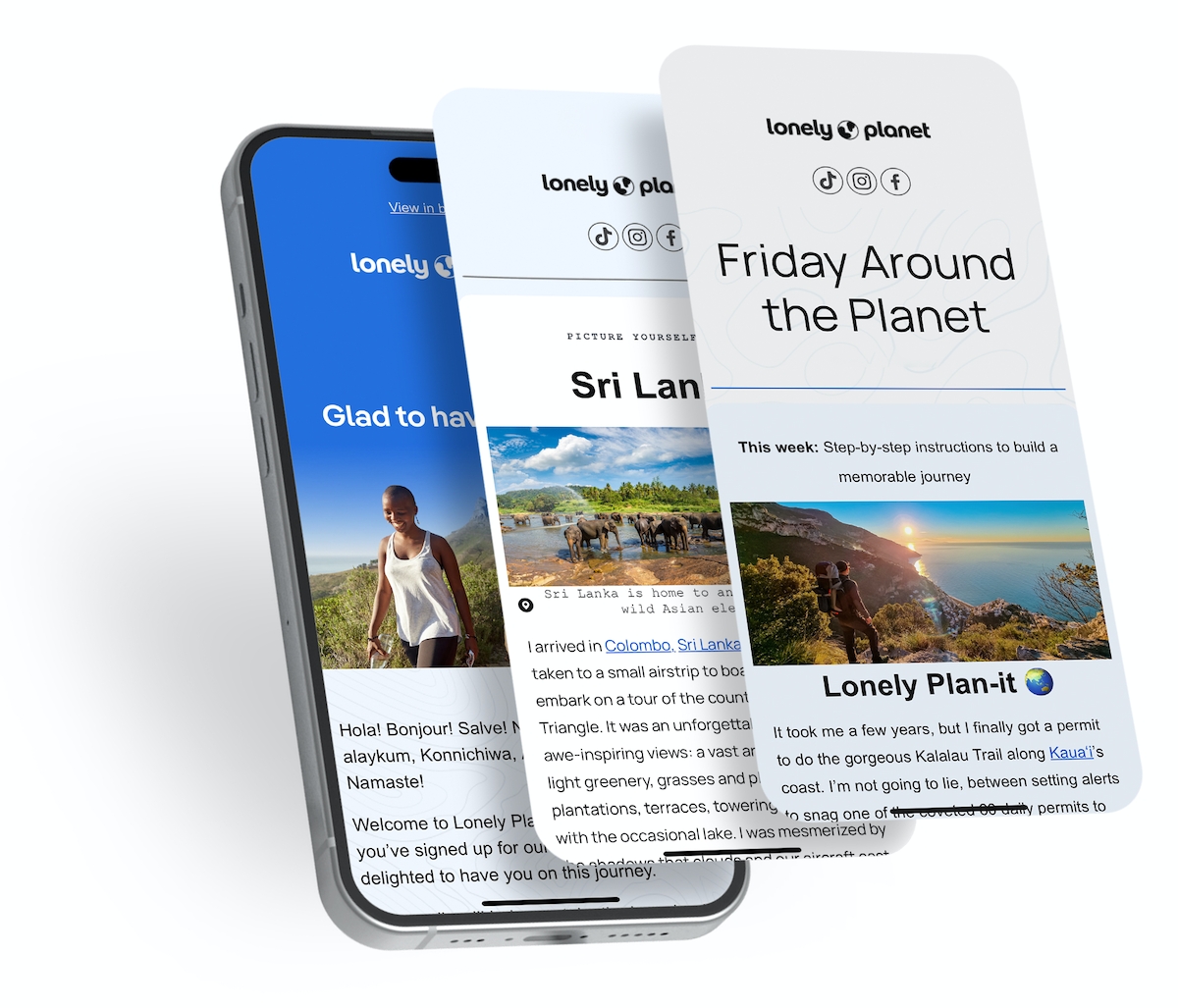 smartphone showing a Lonely Planet email newsletter