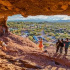 People snap selfies in the mouth of Hole-in-the-Rock, Phoenix, Arizona.