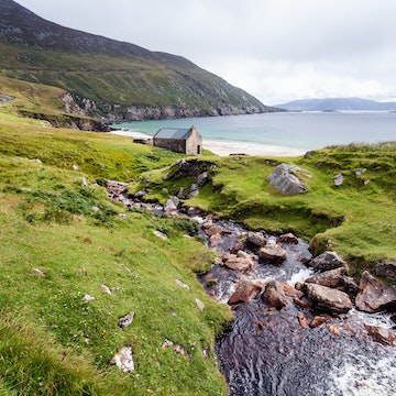 Landscape with mountains and ocean at Keem beach. Achill, Ireland